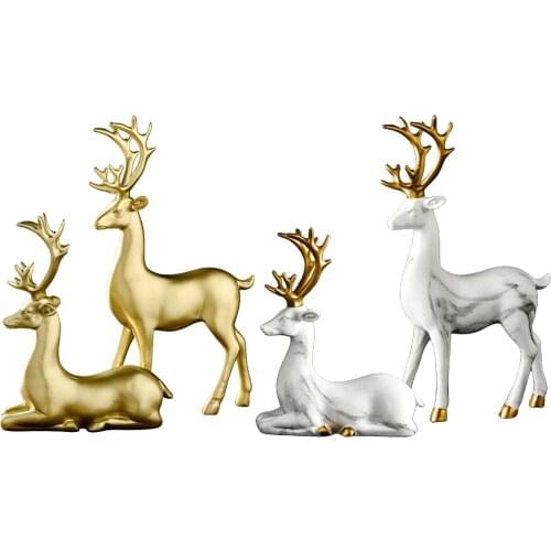 1 Pair Elk Sculpture Resin Statue Nordic Ornament Modern Crafts Gift Home Decor