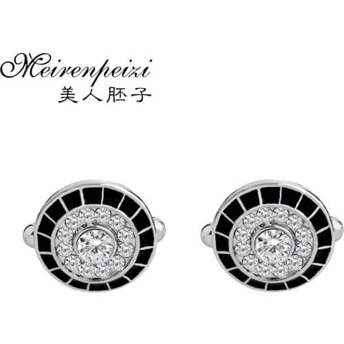 1 Pair Simple Black Crystal Rhinestone Cufflinks For Men Shirt Cuff Button Laser Plating Cuff Link Business Gemelos