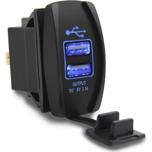 1pc Car Dual USB 3.1 Power Charger Carling ARB Rocker Switch Blue LED Light Car Boat 12V Interior Charge Accessories