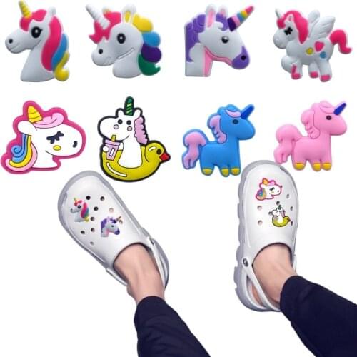 1pcs Unicorns Cute PVC Shoe Charms Accessories Shoe Decorations Animal Ornaments fit Bracelets Kid Party Gifts