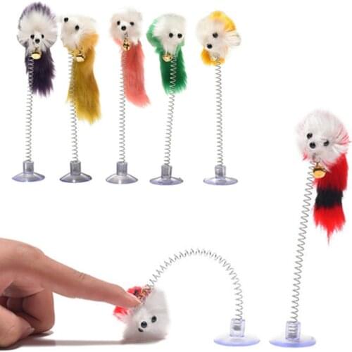 Random Colour Plastic Cat Toys Feather Funny Cat Mice Shape 20 x 10cm False Mouse Pet Products Bottom Sucker Elastic 1PC