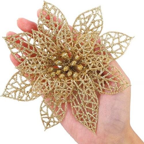 10Pc 6 '' (15 Cm) Glitter Hollow Artificial Flower /Christmas Decor For Home For Kids Xmas Birthday Party Decoration New Year 6Z