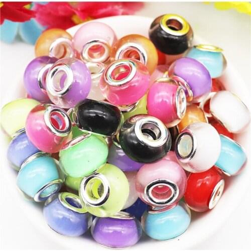 10Pcs Big Hole Round Loose Plastic Resin European Beads Charms Fit Pandora Bracelet Bangle Key Chain Cord DIY for Jewelry Making