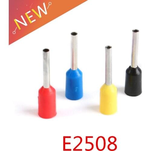 100pcs E2508 Tube insulating terminals 2.5MM Bootlace Coope Insulated Cable Wire Connector Insulating Crimp Terminal Connector