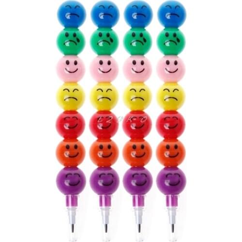 4Pcs Toys Pencils 7 Colors Stacker Swap Smile Face Children Pencils for School Stationery