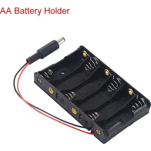 6 Grid AA Battery Holder Plastic #5 Battery Case Box with DC 2.1 Power Cable for Arduio Power Bank Storage Case