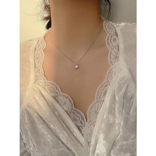 925 sterling silver jewelry with rhinestone lock pendant necklace clavicle chain luxury personality necklace for female birthday