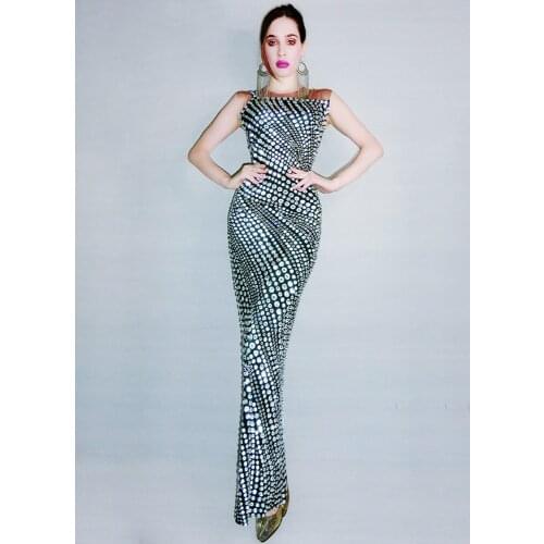 Shining Rhinestone Nightclub Dress Evening Long Dresses For Women Birthday Outfits Modern Singer Prom Formal Stage Wear VDB3159