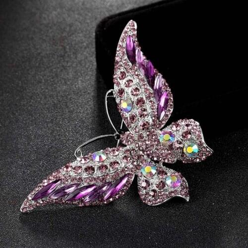 Big Butterfly Brooches Bouquet Austrian Crystal Brooch Pins Coral Big Size Insect Hijab Accessories Women Wedding Broches