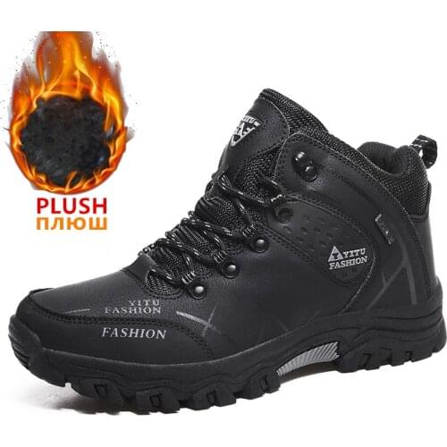 Brand Men Winter Snow Boots Waterproof Leather Sneakers Super Warm Mens Boots Outdoor Male Hiking Boots Work Shoes Size 39-47