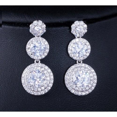 CWWZircons Sparkling Cubic Zirconia Round Dangle Drop High Quality CZ Earrings Silver Color Women Wedding Party Jewelry CZ132