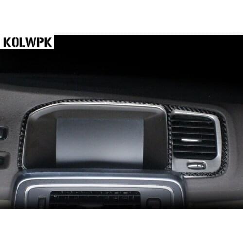 Car styling Console navigation frame decoration cover trim carbon fibre interior molding sequins 3D sticker for Volvo S60 V60