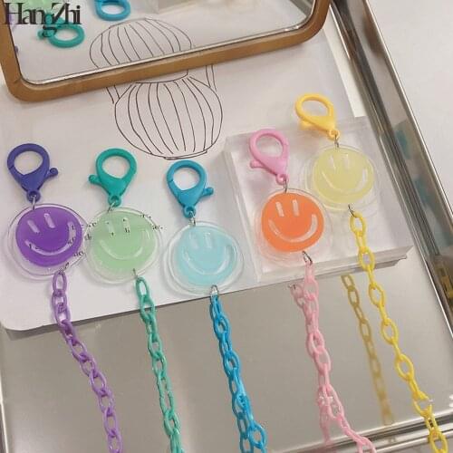 HangZhi 2021 New Korea Colorful Smiley Acrylic Simple Sweet Glasses Mask Chain Holder Multiuse Necklace for Women Jewelry
