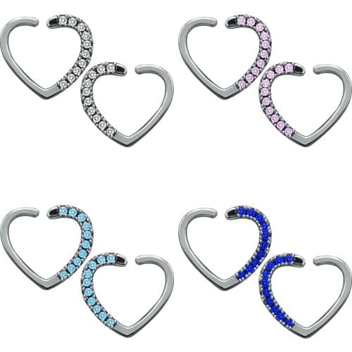 Cute Heart Crystal Ear Cuff Women Female Jewelry 4 Colors Stainless Steel Fake Piercings Brincos Ear Clip Earings Gifts 1.2*10mm
