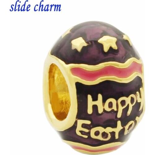 Slide charm Free shipping My father gave the babys birthday purple enamel charm beads fit Pandora charm bracelet