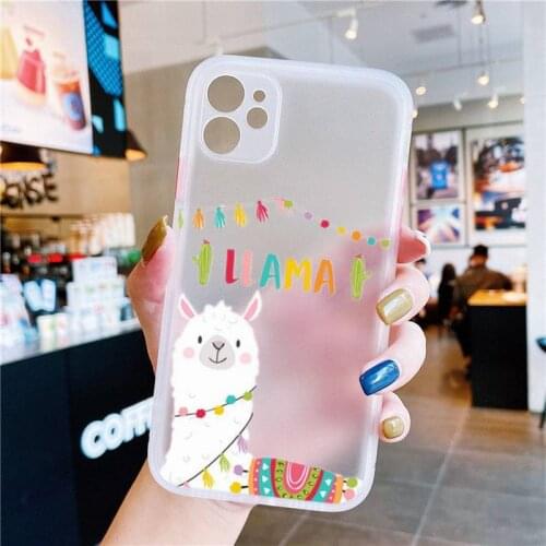 Kawaii Cute Cartoon Llama Alpaca Animals Phone Case White Transparent Matte For IPhone 7 8 11 12 S Mini Pro X XS MAX Plus Cover