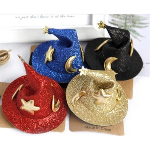 Cute Glitter Halloween Hairpins Mini Witch Hat Hair Clips Party Festival Headdress Halloween Cosplay Hairpin D170