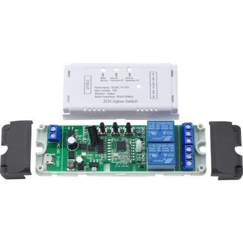 2CH Zigbee Smart Light Switch Module DC 5/12/32V RF433 Receive 10A Relays Work with Alexa Google Assistant,Tuya Smart Life