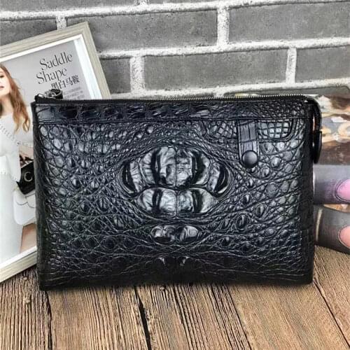 Authentic Real True Crocodile Skin Mens ZIP Wristlets Purse Bag Genuine Alligator Leather Male Large Phone Clutch Card Holders