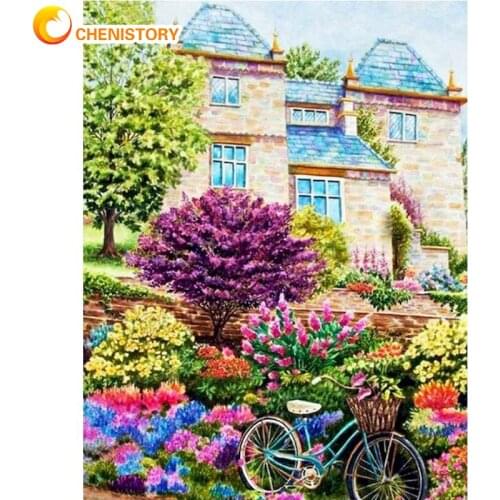 CHENISTORY Diamond Embroidery Flower Mosaic Kits 5D DIY Diamond Painting Bicycle Full Round Drill Cross Stitch Handmade Adult