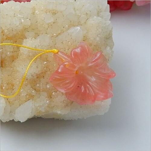 Natural Stone 1Pcs Volcano Cherry Quartz Carved Flower Trendy Necklace Pendant 31x25x7mm 6.4g