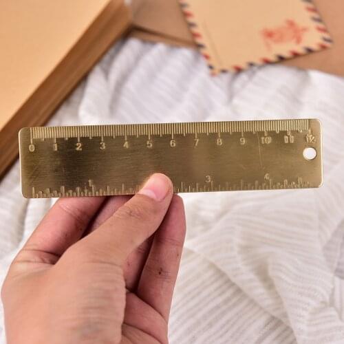 New 1pcs 12cm Vintage Brass Ruler Metal copper Bookmark Straight ruler for Traveler notebook School office tool in Inch/cm