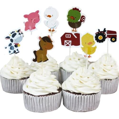 New arrival 48pcs Cars Princess animals Zoo Cow Horse Design Cartoon Paper Cupcake Topper for Birthday Wedding Party Supplies