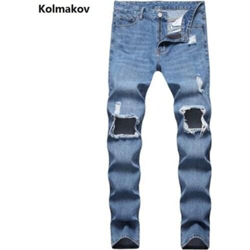 2020 spring New arrival Mens Denim Jeans Straight Pants Mens Fashion broken hole style Elasticity slim Jeans men trousers