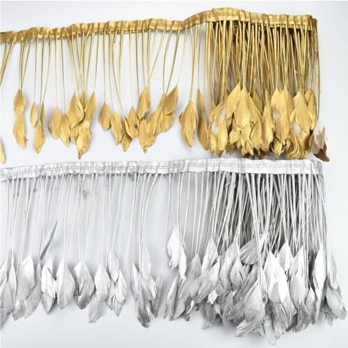 2Yards Gold Goose Feather Trim Rooster Geese Ribbon on Tape Wedding Party Decoration Fringe Sewing Trimmings Decor for Clothes