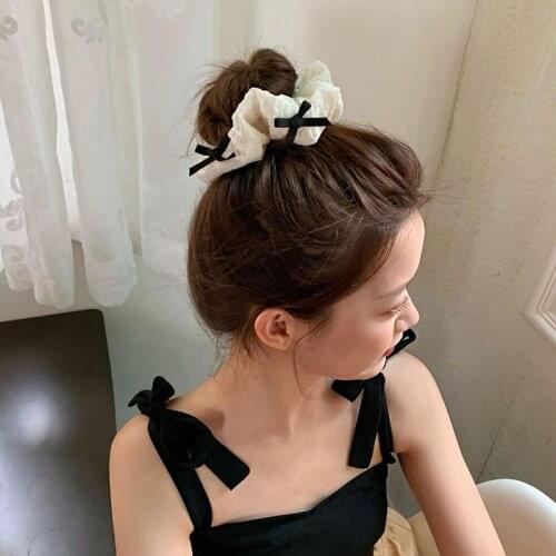 New Women Elegant Bow Black Beige Elastic Hair Bands Lady Simple Hair Tie Width Scrunchie Rubber Bands Fashion Hair Accessories