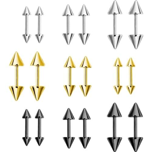 2Pcs Stainless Steel Ear Studs Piercing Earrings Spike Daith Rock Earring Cartilage Earing Men Women Silver Gold Black Earring