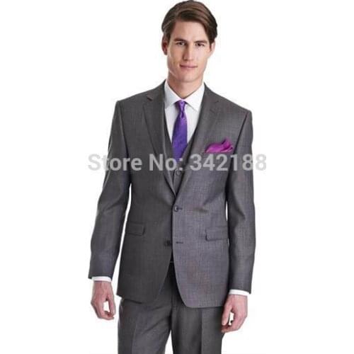 Custom Made Grey Two Buttons Groom Tuxedos Best Man Notch Lapel Groomsmen Men Wedding Suits Bridegroom (Jacket+Pants+Tie+Vest)we