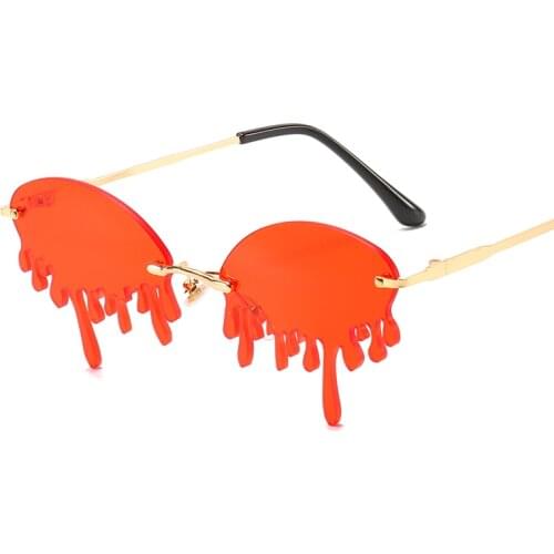 Fashion Womens Sunglasses Eyewear Rimless Tinted Fire Dripping Shape Personalized Ladies Sunglass Photographing Tourism Posing