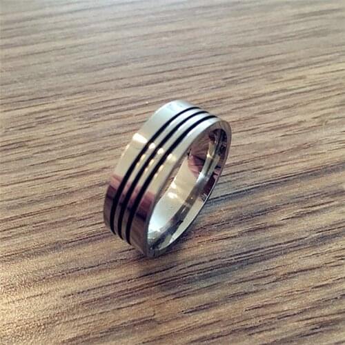 8mm Stripe Titanium Band Brushed Wedding Ring Solid fashion Ring glossy 316L stainless steel ring for women men Valentines Day