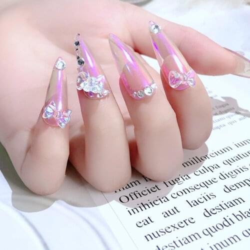 50 pcs/bag Butterfly Bowknot Nail Art Decorations 3D Aurora Crystal Rainbow Bow Charms 12 Style Resin Manicure Accesories TG#51