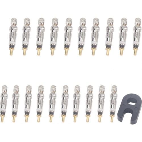 20Pcs Universal French Valve Cores Leak-Proof Easy Installation Brass Tubeless Valve Cores with Removal Wrench for Road Bikes
