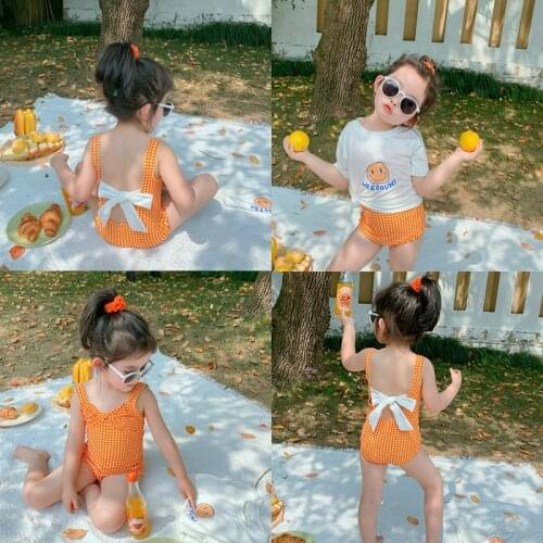 Vintage Polka Dot Swimsuit Girls Swimwear Back Bow One Piece Swimming Suit Toddler Kids Beach Wear Children Pool Party Top Cover