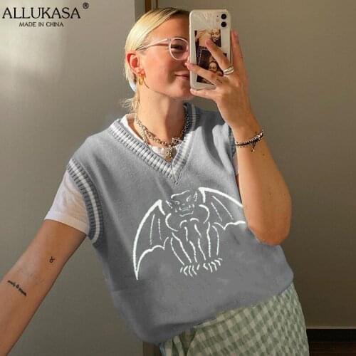 Sweaters Women Knitted Pullovers V Neck Loose Casual Tank Tops Ladies Fashion Streetwear Retro Preppy Style Jumper Autumn Winter