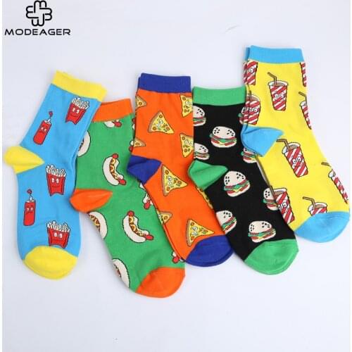 Modeager Cartoon Cute kawaii French fries Hamburger Pizza Sausage Food Cotton Women Socks Korea Soft Socks for ladies EU35-44