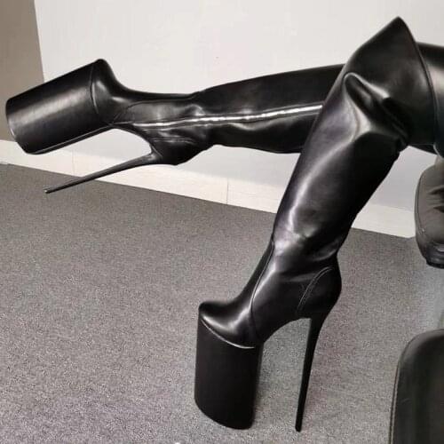 Women Platform Over The Knee Boots Stylish Super High 30cm Heels Boots Round Toe Black Night Club Shoes Women Plus US Size 5-15