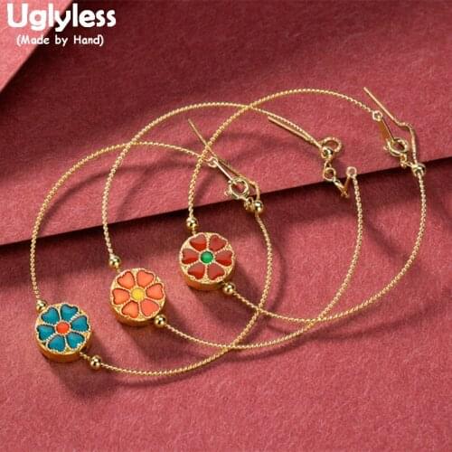 Uglyless Enamel Pretty Sunflower Bangles for Womens Gifts Ultra Thin Bracelets Real 925 Sterling Silver Romantic Floral Jewelry