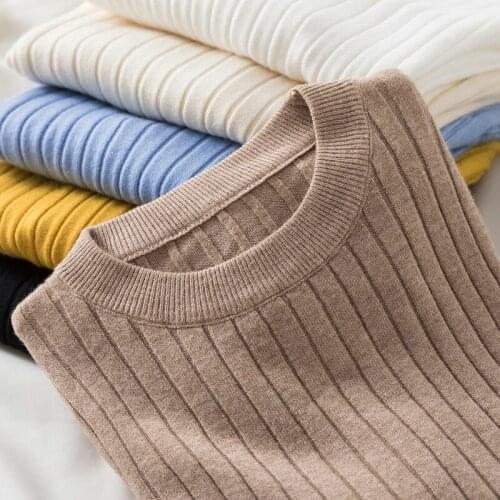 Gkfnmt 2021 New Autumn Winter Tops O-Neck Pullovers Sweaters shirt long sleeve Korean Slim-fit tight sweater Pink Khaki Blue