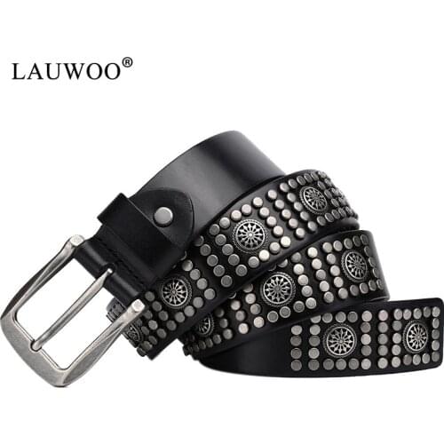 Genuine Leather Womenn Metal Plate Rivet Punk Belt Cowhide Hiphop Rock Punk Mens' Studded rivet Whole cut Cowhide Jeans Belt