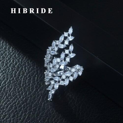 HIBRIDE New Arrival Luxury AAA+ Cubic Zirconia Open Ring for Women White Color Accessories Jewelry Gifts Free Shipping R-258