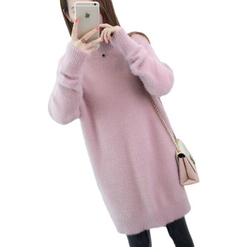Korean Winter Half Turtleneck Long Sweater Dress Women Loose Knitted Pullover Fashion Solid High Collar Jumper Ladies Sweaters