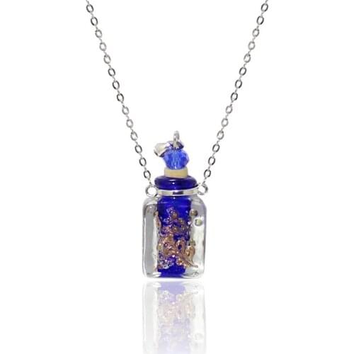 1PC Murano Glass Perfume Necklace Luminous Aroma vial jewelry Square Aroma necklace Essential Oil Diffuser Necklaces