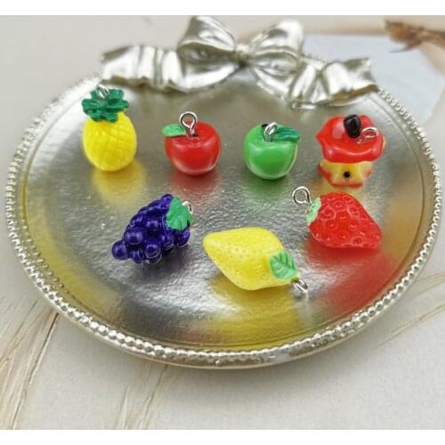 10pcs 3D Fruit Apple Banana Grape Pinapple Lemon Resin Charms Fit DIY Bracelet Jewelry Finding Handmade Strawberry Earring Decor