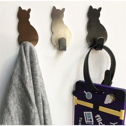 2Pcs Kitchen Stainless Steel Cartoon Cat Lovers Shape Door Hook Storage Hanger Adhesive Hook Kitchen Bathroom Home