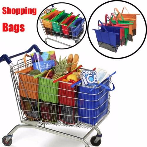 Dropship 4pcs/Set Reusable Cart Trolley Supermarket Shopping Storage Bags Foldable Reusable Eco-Friendly Shop Handbag Totes Bags