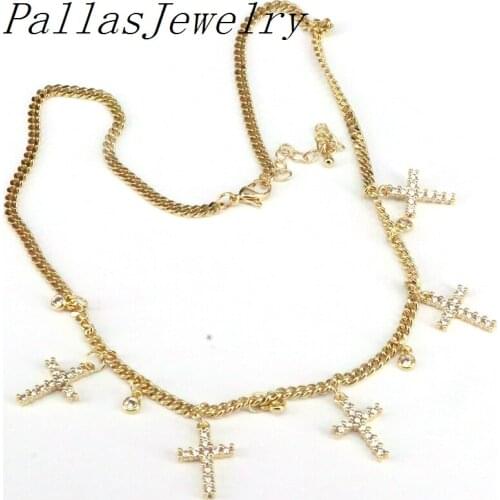 5Pcs gold Color Zircon Cz jewelry necklace chain cross necklace pendant necklace for Women jewelry